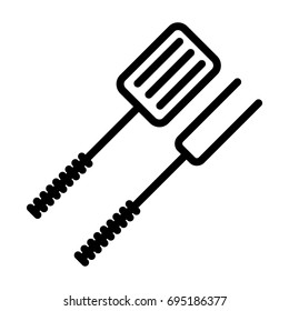 Bbq fork black icon. Flat vector cartoon illustration. Objects isolated on a white background.