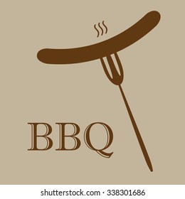 BBQ, Fork and sausage, vector illustration