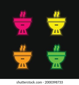 Bbq vier farbige leuchtende neunfarbige Vektorsymbol