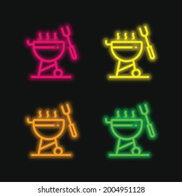 Bbq four color glowing neon vector icon