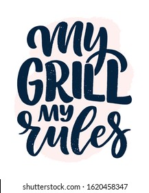 Bbq fun slogan, great design for any purposes. Lettering for family dinner design. Funny print, poster and banner with phraase about barbeque. Summer card. Vector illustration