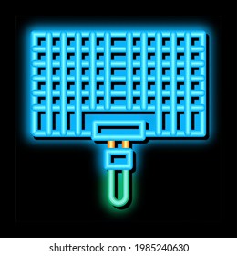 bbq grid neon light sign vector. Glowing bright icon bbq grid sign. transparent symbol illustration