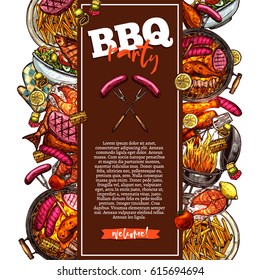 Bbq And Grill Background With Barbecue Party Invitation