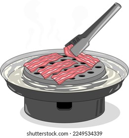 Bbq grill bacon on a pan with soup