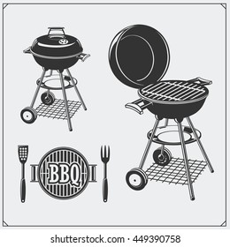 BBQ Grill and Barbecue label. Vector monochrome illustration.