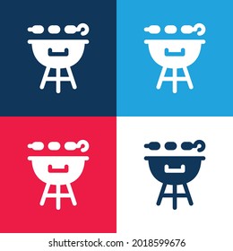 BBQ Grill blue and red four color minimal icon set