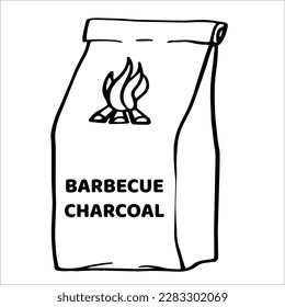 BBQ or grill charcoal. Outline vector hand drawn doodle illustrations isolated on white. Traditional equipment elements for summer  holydays.