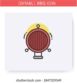 Bbq grill color icon. Charcoal barbecue, top view. Opened, empty brazier. Backyard picnic concept. Barbeque party or summer camping. Grill cooking. Isolated vector illustration. Editable stroke 