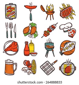 Bbq Grill Colored Decorative Icons Set Stock Vector (Royalty Free ...