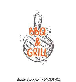 BBQ and grill concept. Hand drawn vector illustration. Can be used for restaurant, cafe, menu, sticker, logo, label.
