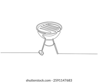 BBQ grill continuous line. Continuous one line drawing BBQ grill. Grill equipment, camping concept. single line drawing
