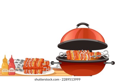 BBQ grill with cooking equipment vector illustration on white background