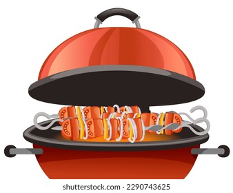 BBQ-Grill mit Kochausrüstung, Vektorgrafik auf weißem Hintergrund