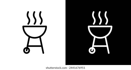 BBQ Grill and Cooking Icons. Barbeque Roaster and Outdoor Meal Preparation Symbols.