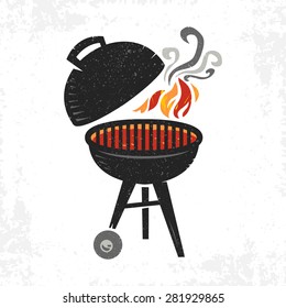 BBQ Grill Cooking With Smoke And Flame Vector Icon