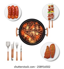 Bbq Grill Decorative Icons Set With Realistic Food Isolated Vector Illustration