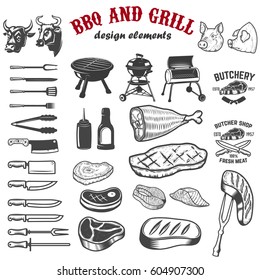 BBQ and grill design elements for logo, label, emblem, sign. Vector illustration