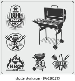 BBQ and grill emblems set. Barbecue labels, badges and design elements. 