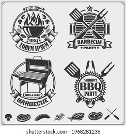 BBQ and grill emblems set. Barbecue labels, badges and design elements. 