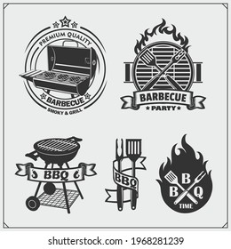 BBQ and grill emblems set. Barbecue labels, badges and design elements. 