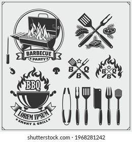 BBQ and grill emblems set. Barbecue labels, badges and design elements. 