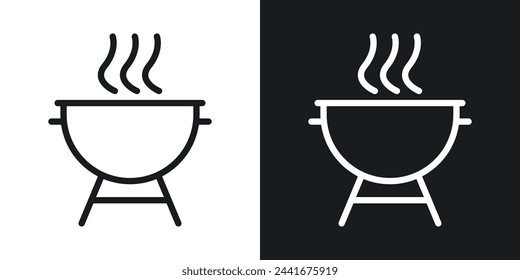 BBQ and Grill Equipment Icons. Barbecue Roaster and Outdoor Cooking Symbols.