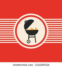 Bbq grill and fire. Barbecue poster. Vector illustration.