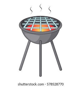 BBQ grill with fire icon. Cartoon illustration of BBQ grill with fire vector icon for web