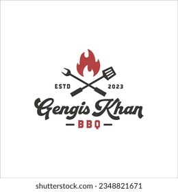 diseño del logotipo de bbq grill fire vintage