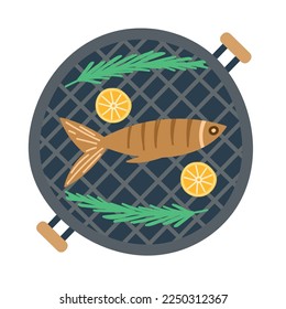 parrilla de barbacoa con icono de pescado aislado plano