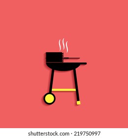 BBQ Grill, flat icon isolated on a red background for your design, vector illustration