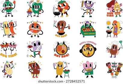 Barbacoa Y Parrilla Ilustraciones De Alimentos Ilustración vectorial. Plantilla de diseño de símbolos de ilustración para elemento de interfaz de usuario móvil de Web.