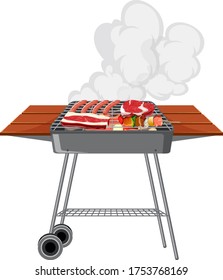 BBQ grill with food on white background illustration