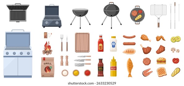 churrasco grill alimentos adesivos definir ilustração vetor