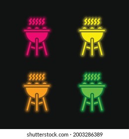 BBQ Grill four color glowing neon vector icon