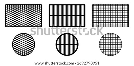 Bbq grill grate. Barbecue grid top view. Mesh metal surface with wire.