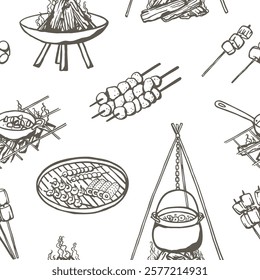 Bbq grill hand drawn seamless pattern