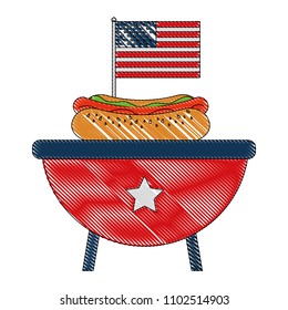 bbq grill with hot dog and american flag