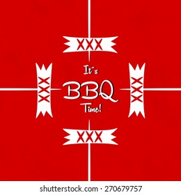 BBQ or grill Hot dogs vector cover template design. Grilled sausages over red background with sample text.