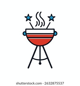 BBQ Grill Icon – 4th of July Vector Art Illustration for Independence Day