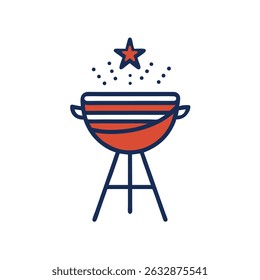 BBQ Grill Icon – 4th of July Vector Art Illustration for Independence Day