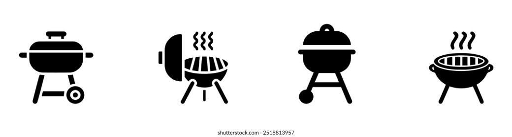 BBQ grill icon. Barbecue Grill. Black silhouette BBQ grill. Cook on backyard. Vector Illustration. EPS 10