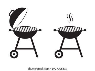 BBQ Grill Icon. Barbecue With Smoke Or Steam. Vector Illustration.