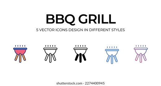bbq Grill Icon Design in Fünf-Stil mit Editable Stroke. Linie, feste, flache Linie, Duo Tone Farbe und Farbverlauf Linie. Geeignet für Webpage, Mobile App, UI, UX und GUI Design.