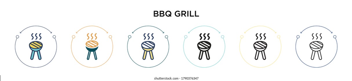 Bbq grill icon in filled, thin line, outline and stroke style. Vector illustration of two colored and black bbq grill vector icons designs can be used for mobile, ui, web