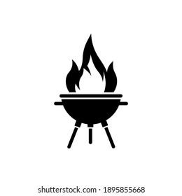 BBQ grill icon isolated on white background. Black badge logo. Simple flat style. Vector illustration.