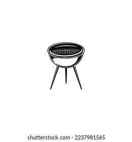 Grill- und Grillsymbol eingestellt. Grillschilder mit Feuer. Konzept der picknicken und äußeren Küche. Vektorgrafik.