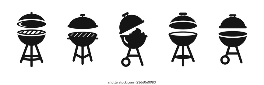 BBQ Grill icon set. Barbecue grill icons. Silhouette style vector icons.