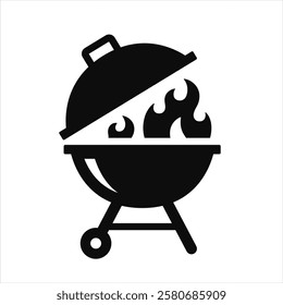 BBQ grill icon set. Barbecue, bar-b-q, spatula, grill fork, picnic, fire - stock vector.