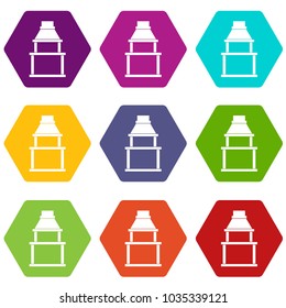 BBQ grill icon set many color hexahedron isolated on white vector illustration